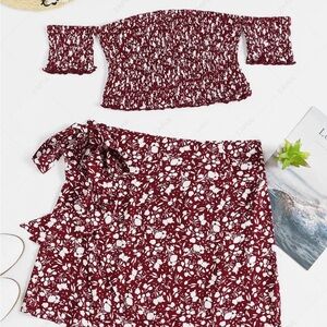 Floral Off-Shoulder Top and Skirt Set